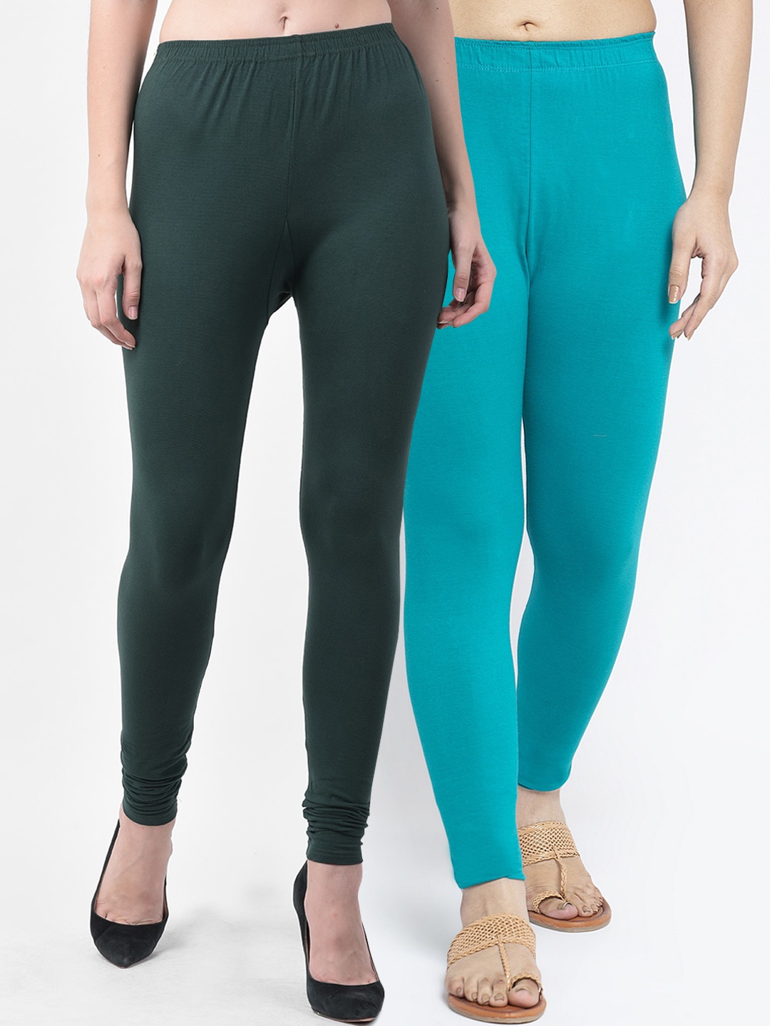 

GRACIT Women Pack Of 2 Solid Super combed Cotton Lycra Leggings, Green