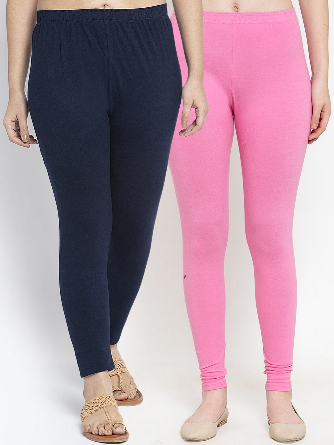 

GRACIT Women Pack of 2 Pink & Navy Blue Solid Cotton Ankle Length Leggings
