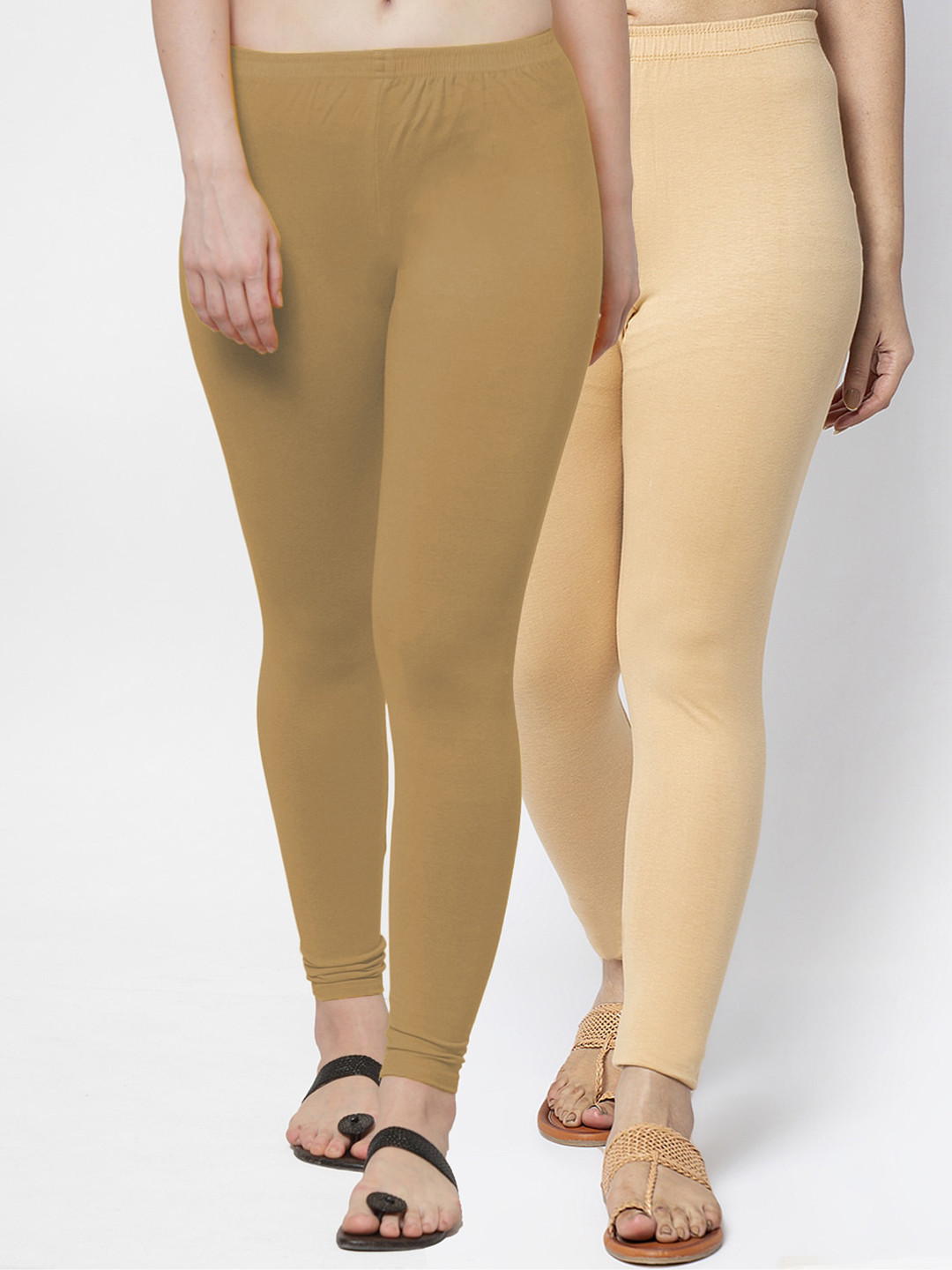 

GRACIT Women Pack Of 2 Solid Ankle Length Leggings, Beige