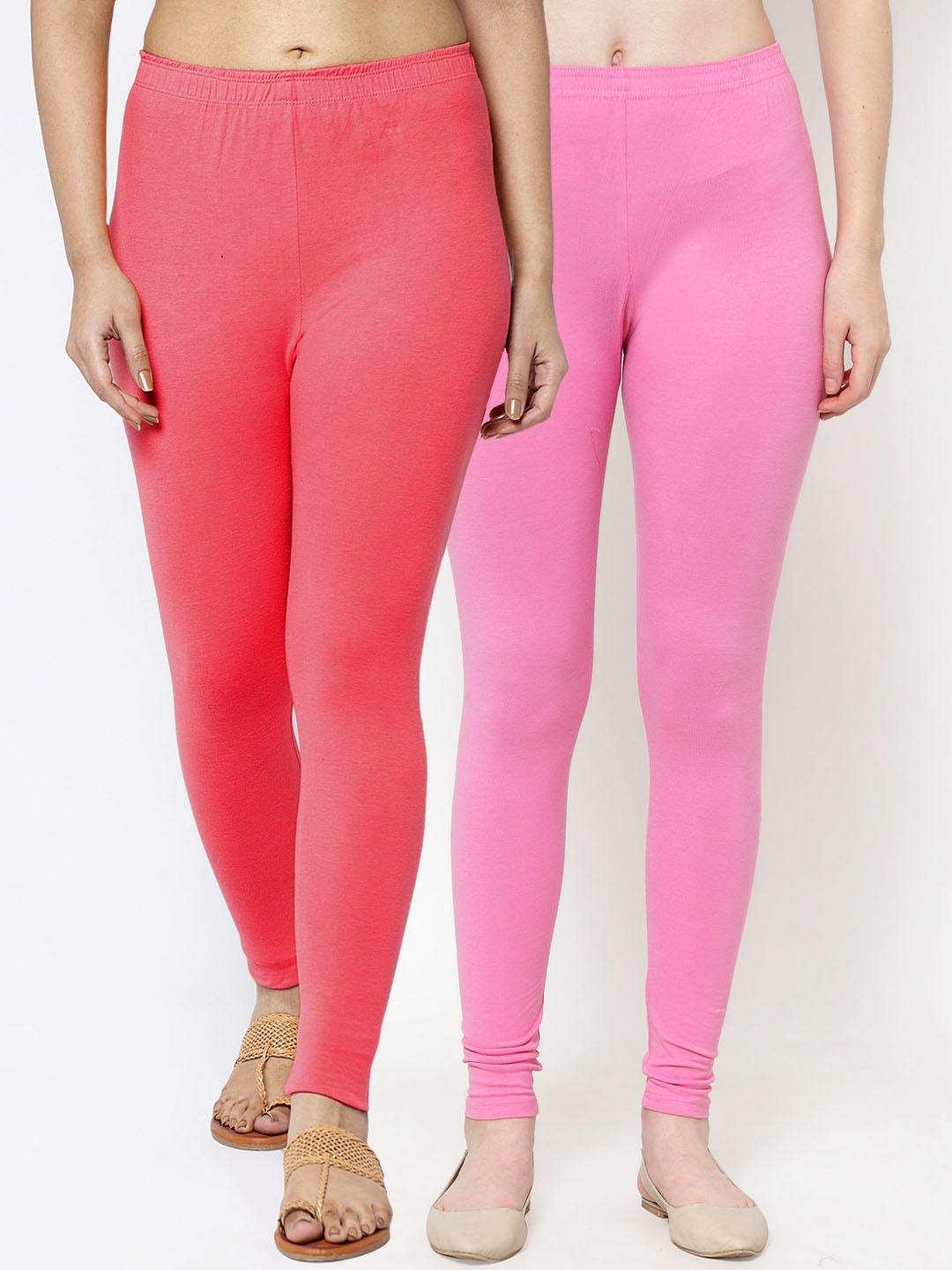 

GRACIT Women Pack Of 2 Solid Super combed Cotton Lycra Leggings, Pink