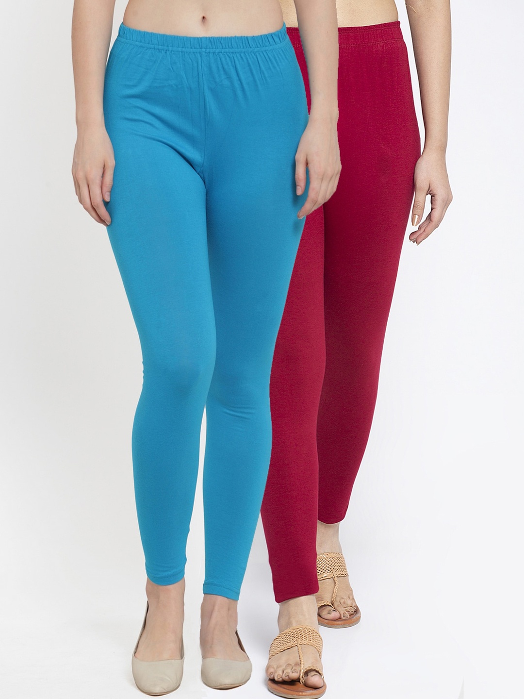 

GRACIT Women Pack Of 2 Blue and Maroon Solid Ankle-Length Leggings