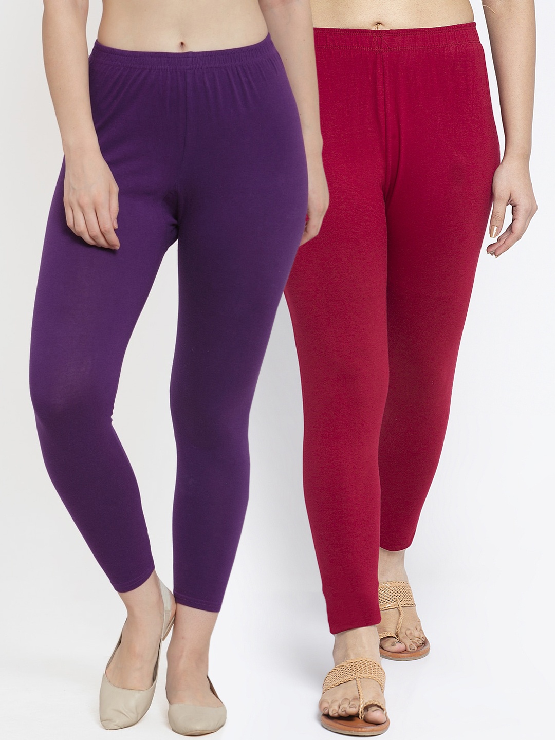 

GRACIT Women Pack Of 2 Solid Ankle-Length Leggings, Maroon
