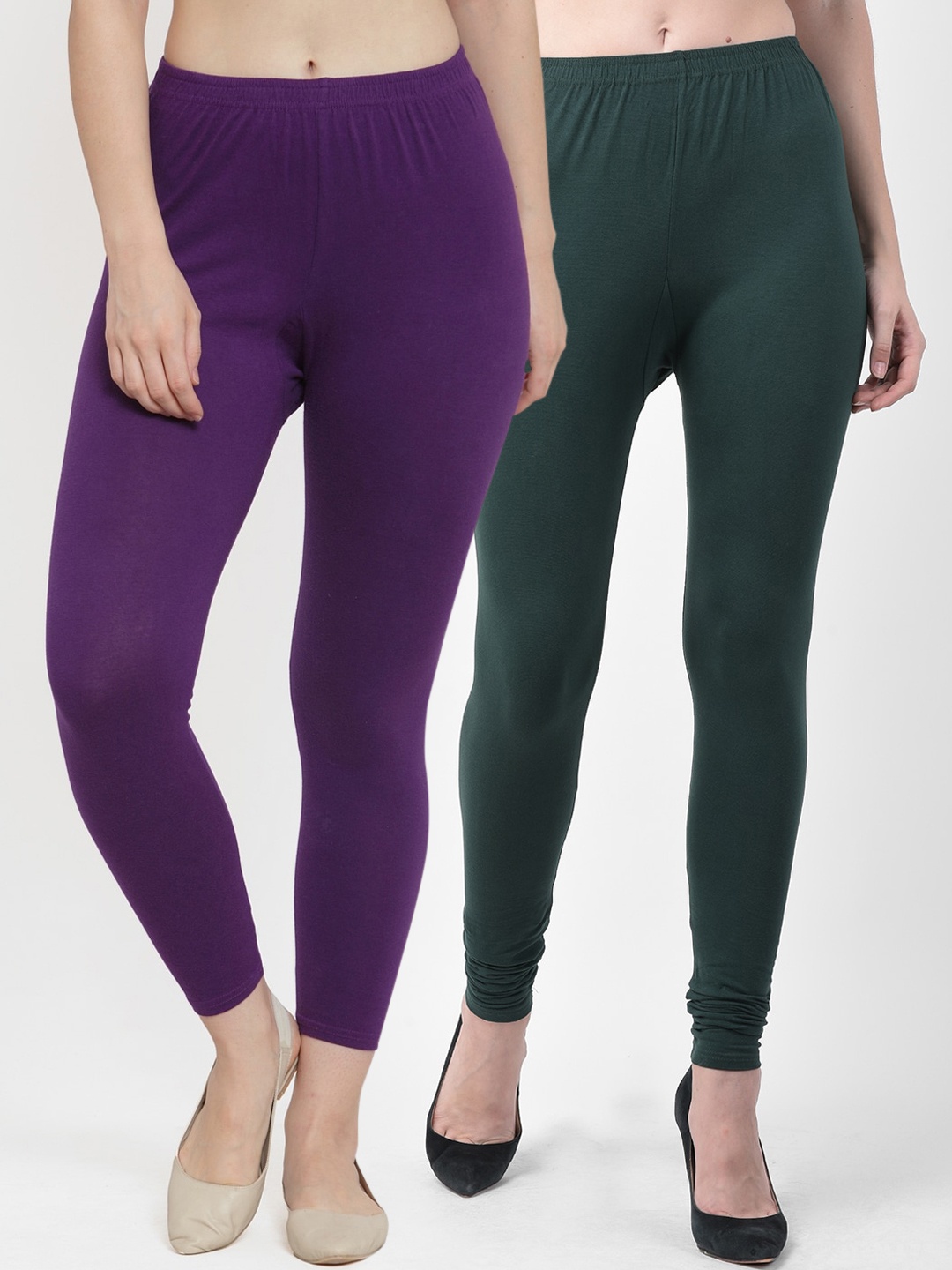 

GRACIT Women Pack of 2 Solid Ankle-Length Leggings, Green