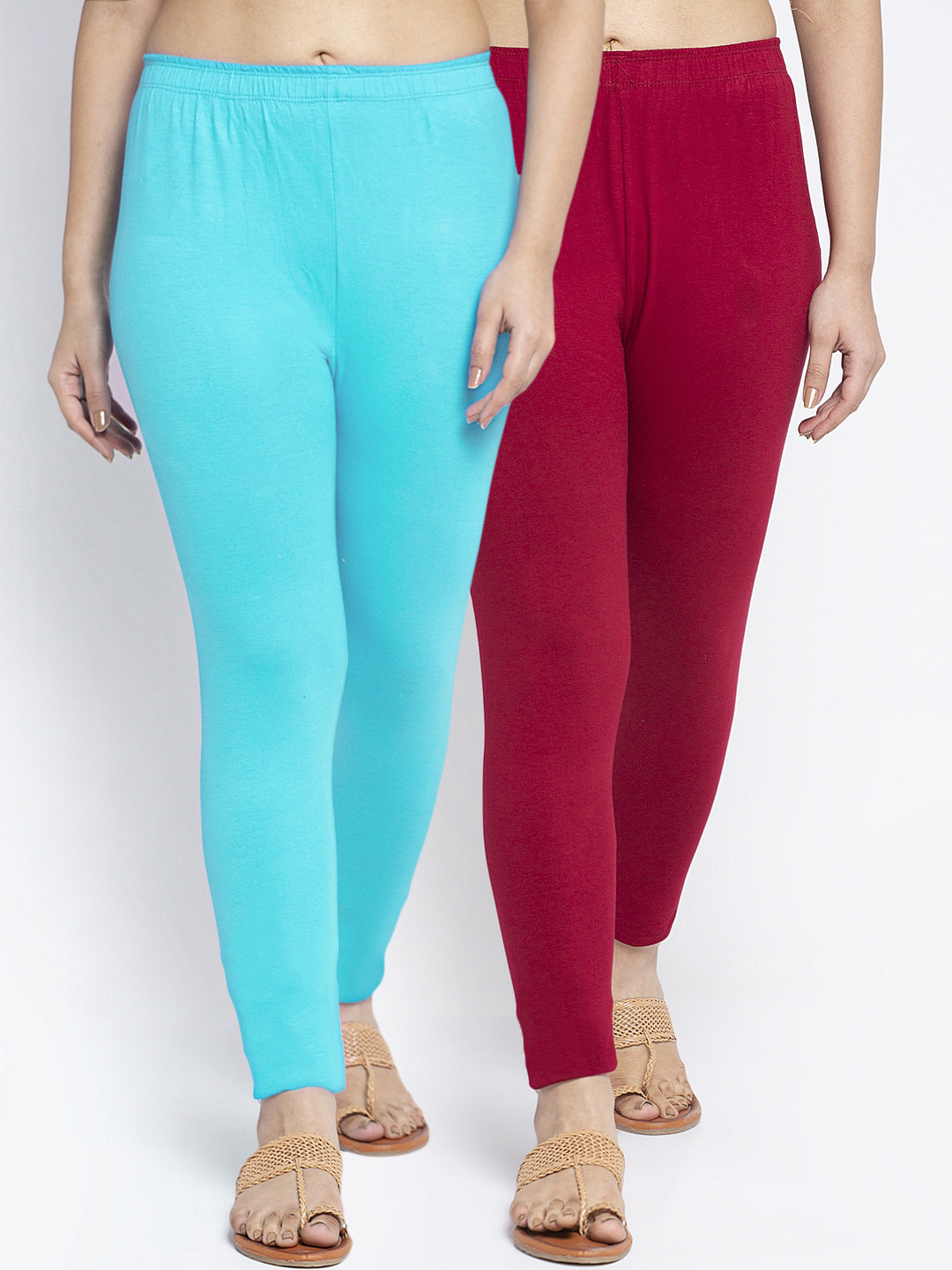 

GRACIT Women Pack Of 2 Solid Ankle-Length Leggings, Maroon