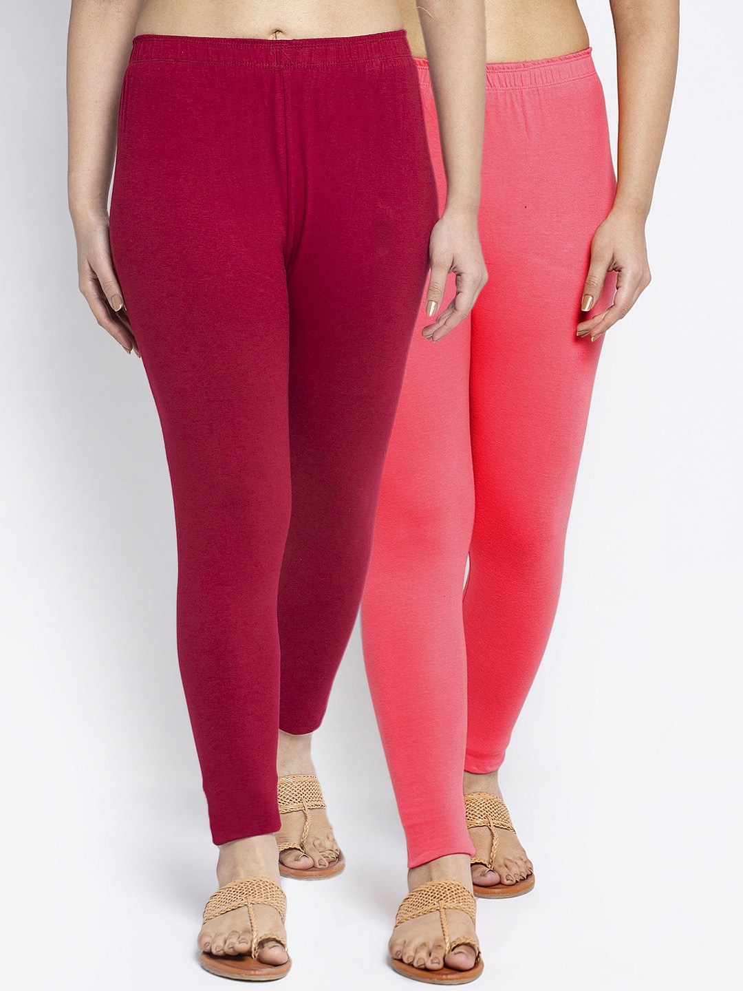

GRACIT Women Pack Of 2 Solid Ankle Length Leggings, Maroon