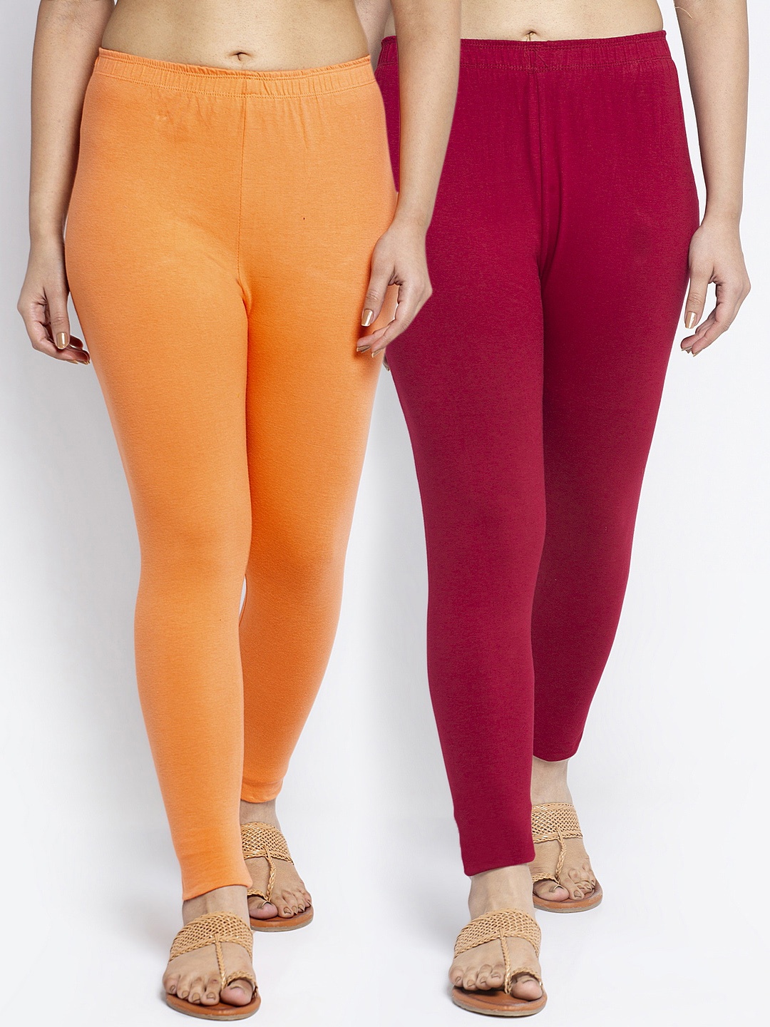 

GRACIT Women Pack Of 2 Solid Ankle Length Leggings, Maroon