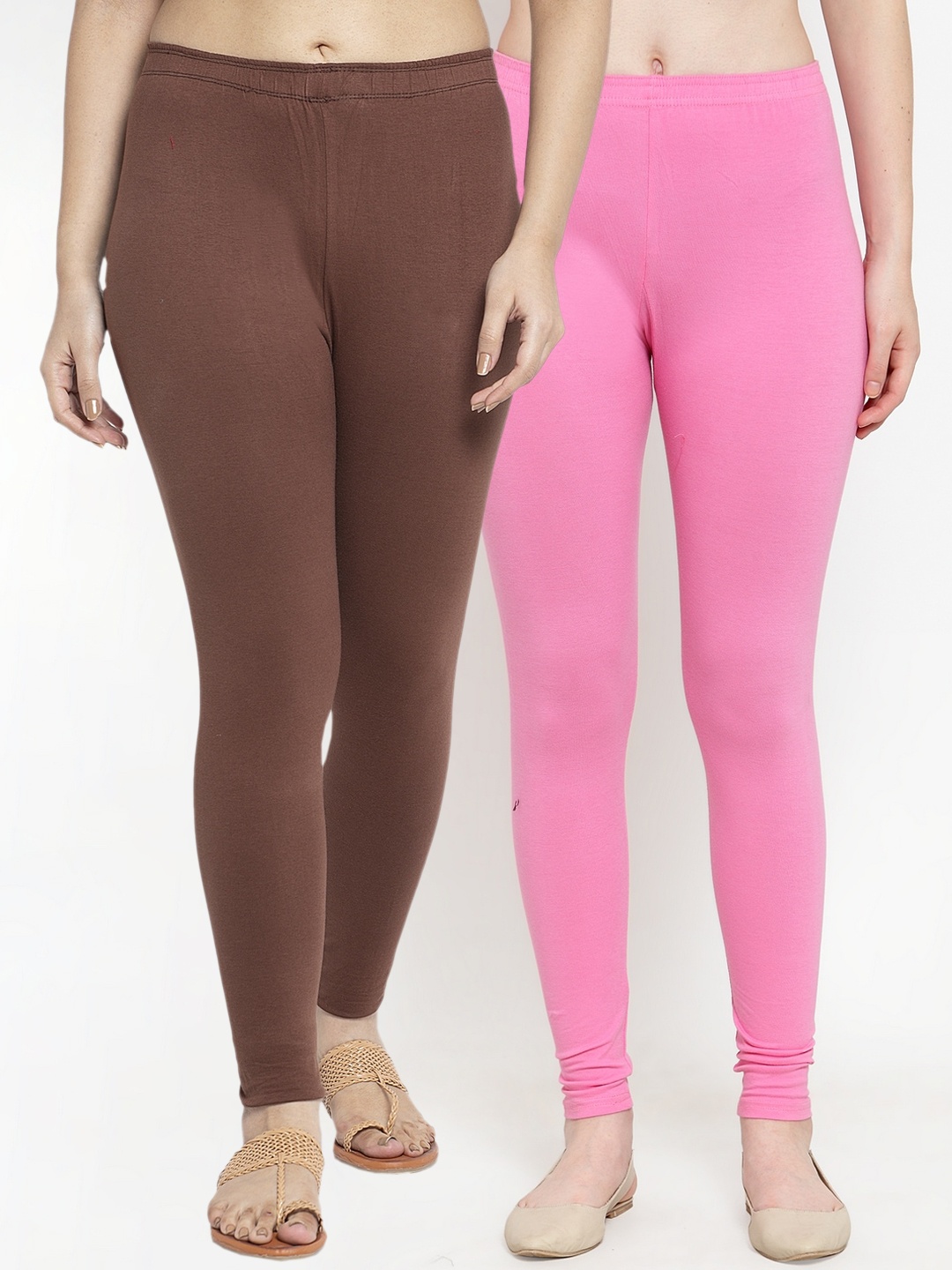 

GRACIT Women Pack Of 2 Brown & Pink Solid Ankle Length Leggings