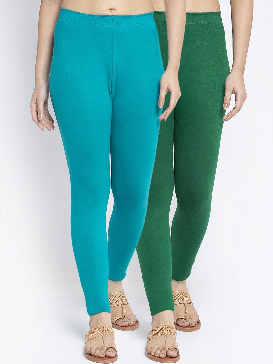 

GRACIT Women Pack Of 2 Solid Super combed Cotton Lycra Ankle-Length Leggings, Green
