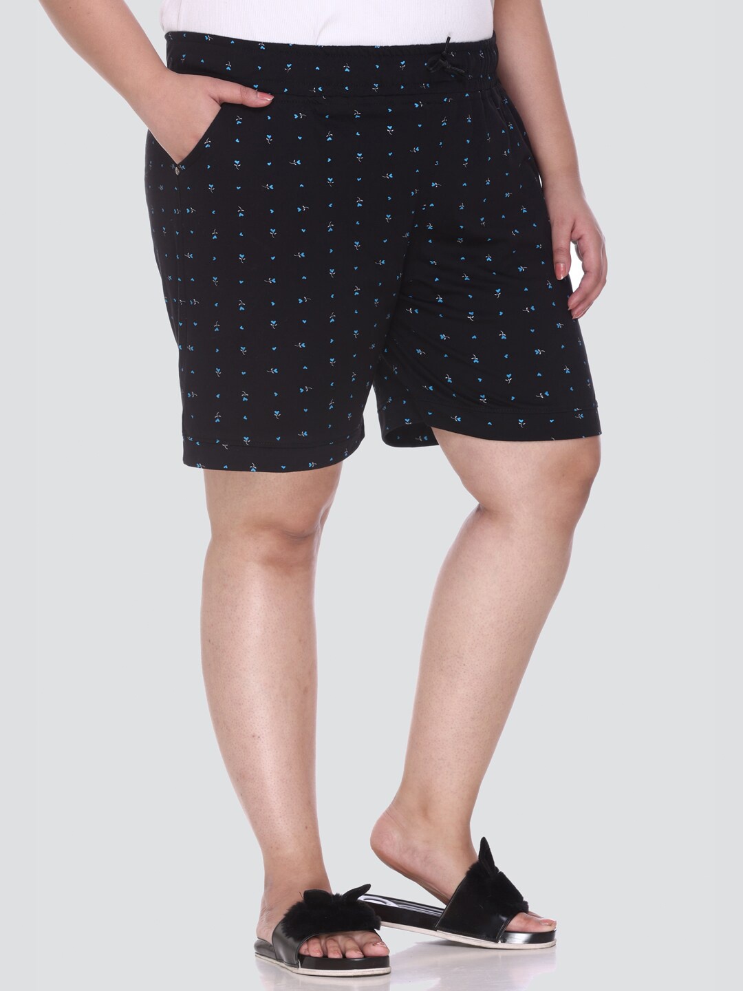 

CUPID Women Plus size Black Printed Lounge Shorts