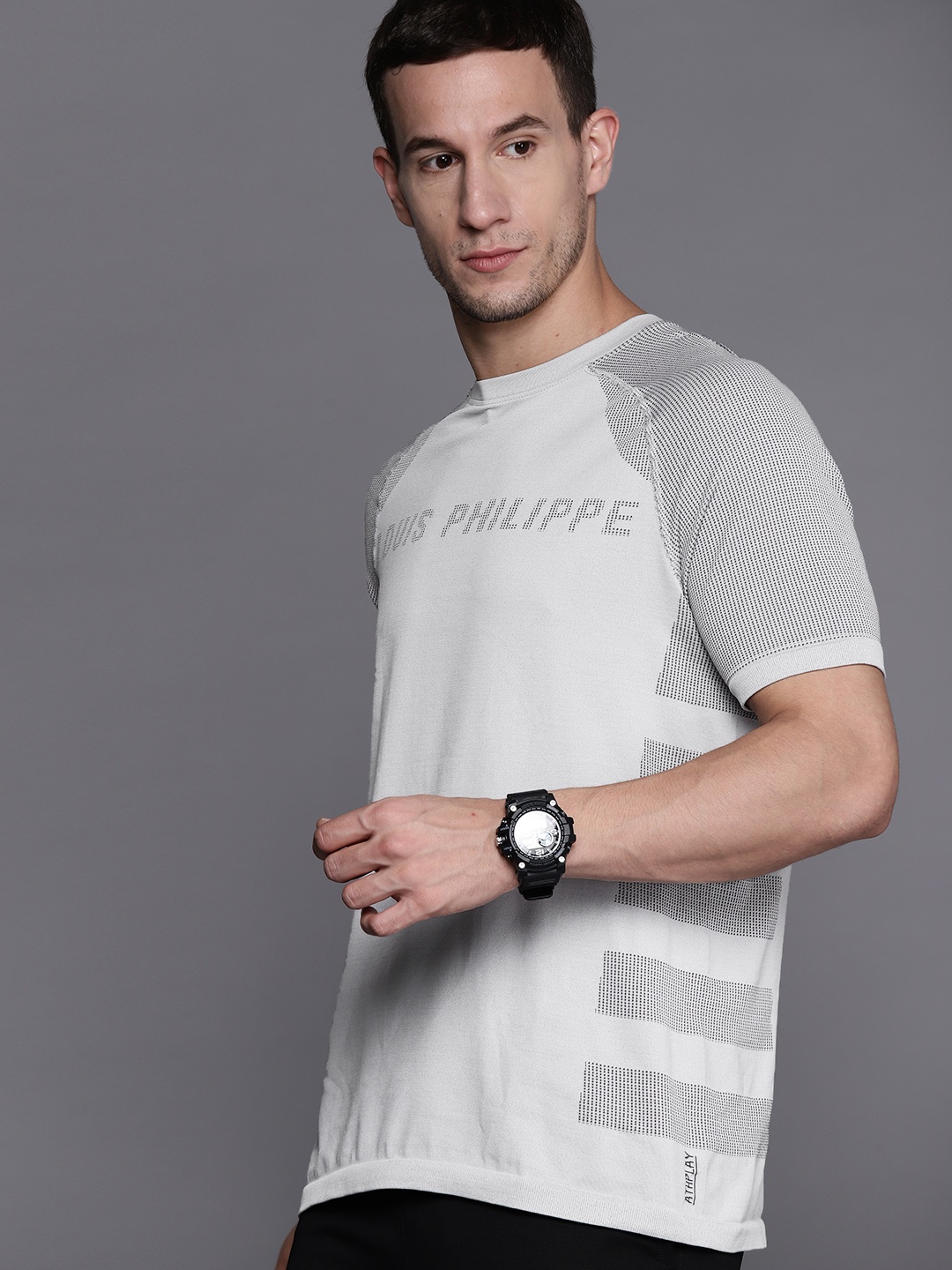 

Louis Philippe ATHPLAY Men Grey Typography Printed Slim Fit T-shirt