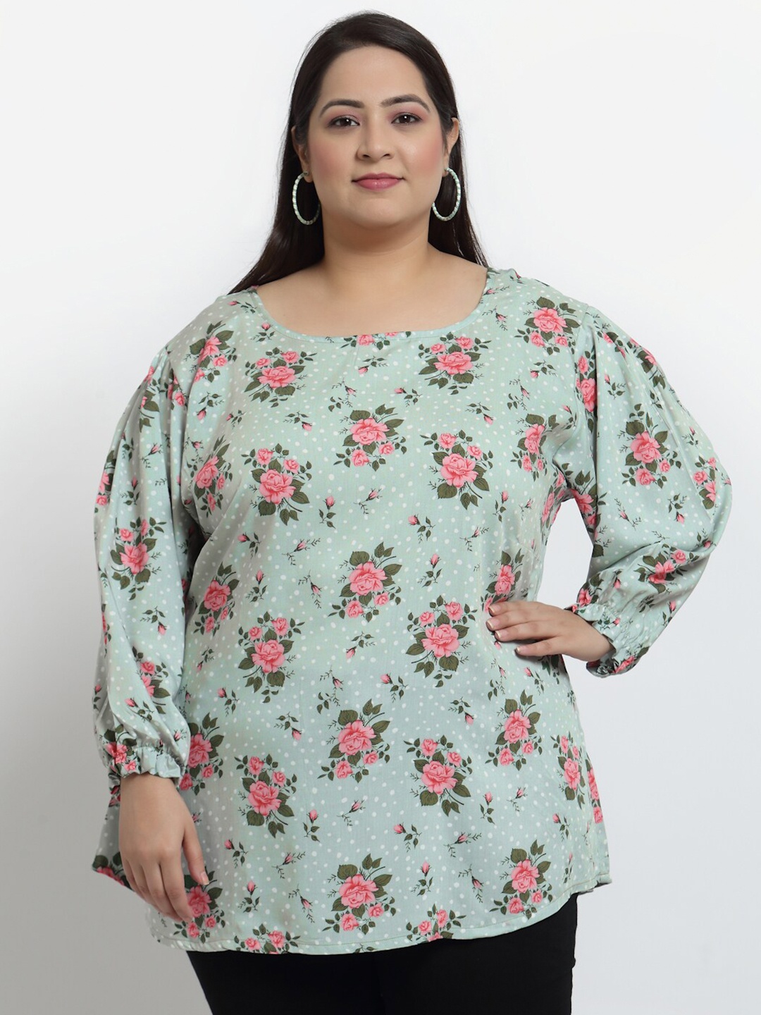 

KLOTTHE Women Green Floral Printed A-Line Top