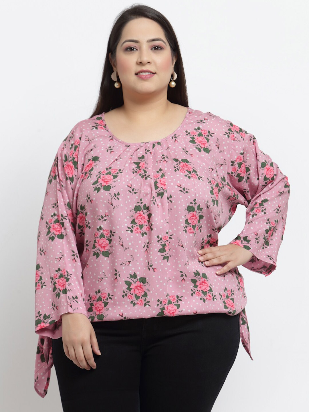 

KLOTTHE Pink & Green Floral Print Top