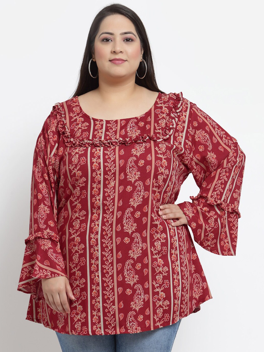 

KLOTTHE Women Maroon Printed A-Line Tops