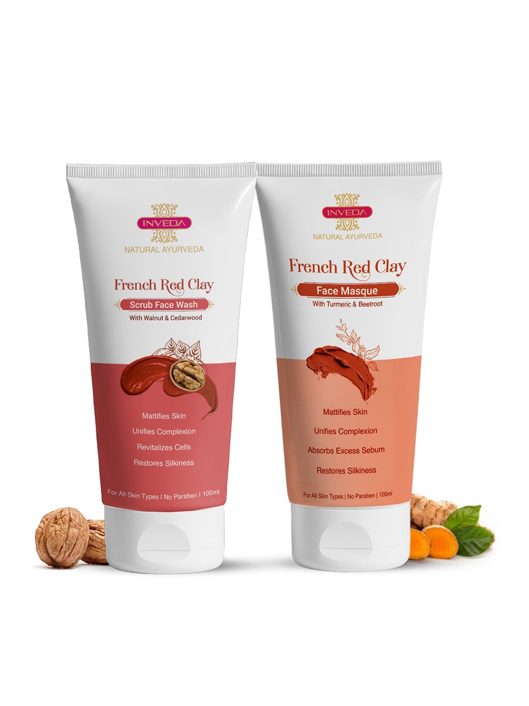 

Inveda Set Of 2 Silkiness Restorer French Red Clay Kit 400ml, White