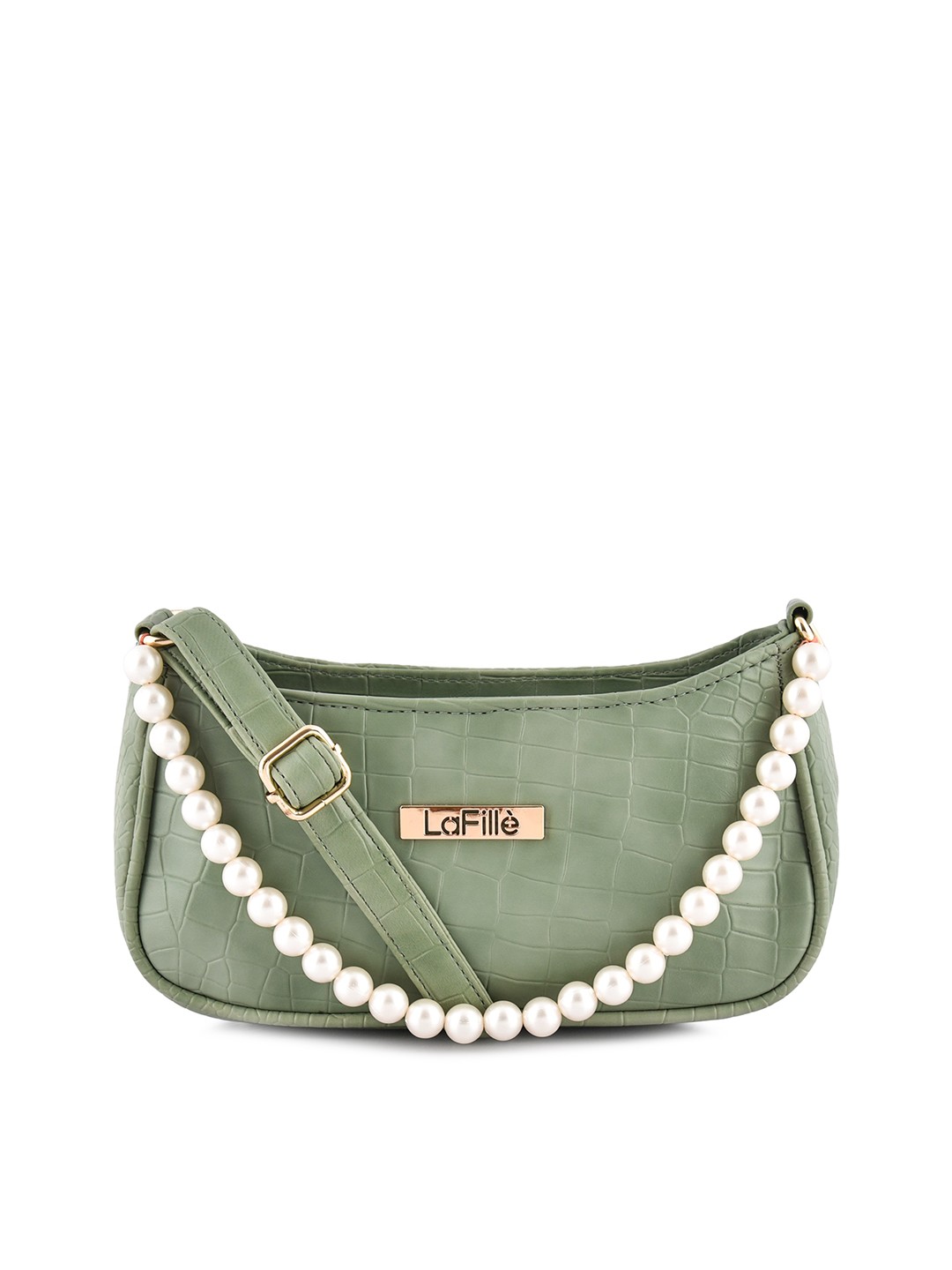 

LaFille Green Geometric Half Moon Sling Bag