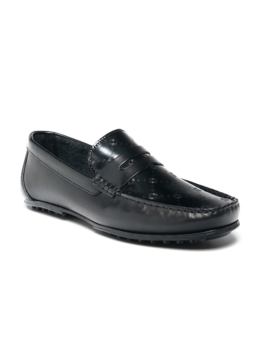 

Ruosh Men Black Textured Leather Loafers