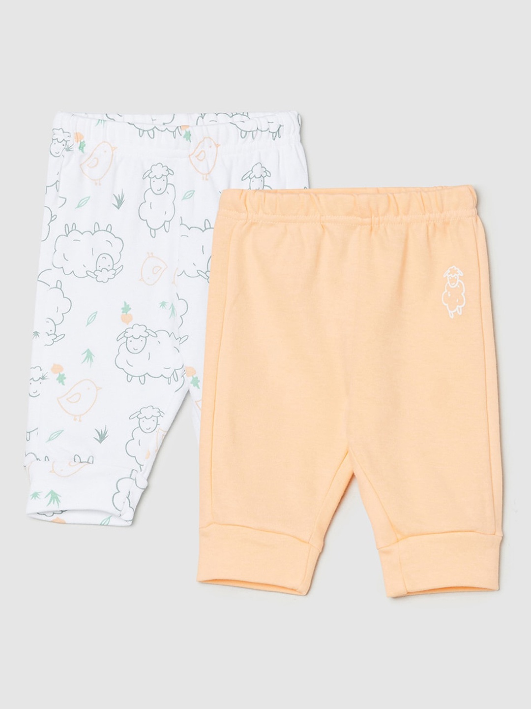 max Infant Boys Pack Of 2 White & Peach Pure Cotton Lounge Pants