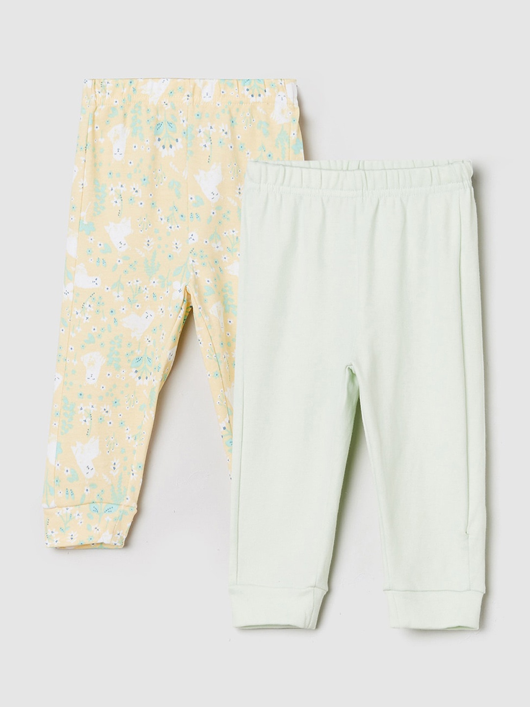 

max Infant Girls Pack Of 2 Yellow and Light Green Pure Cotton Lounge Pants