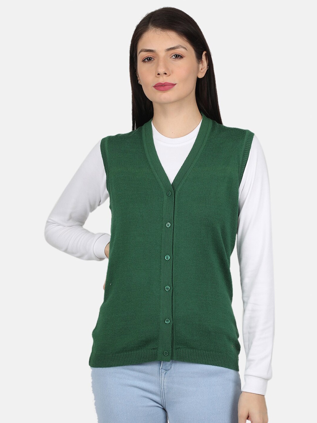 

Monte Carlo Women Green Solid Cardigan
