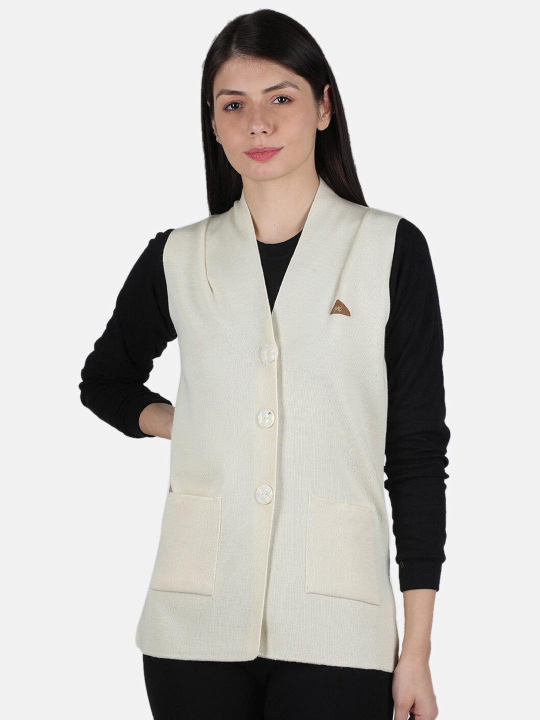 

Monte Carlo Women Cream-Coloured V- neck sleeveless Cardigan