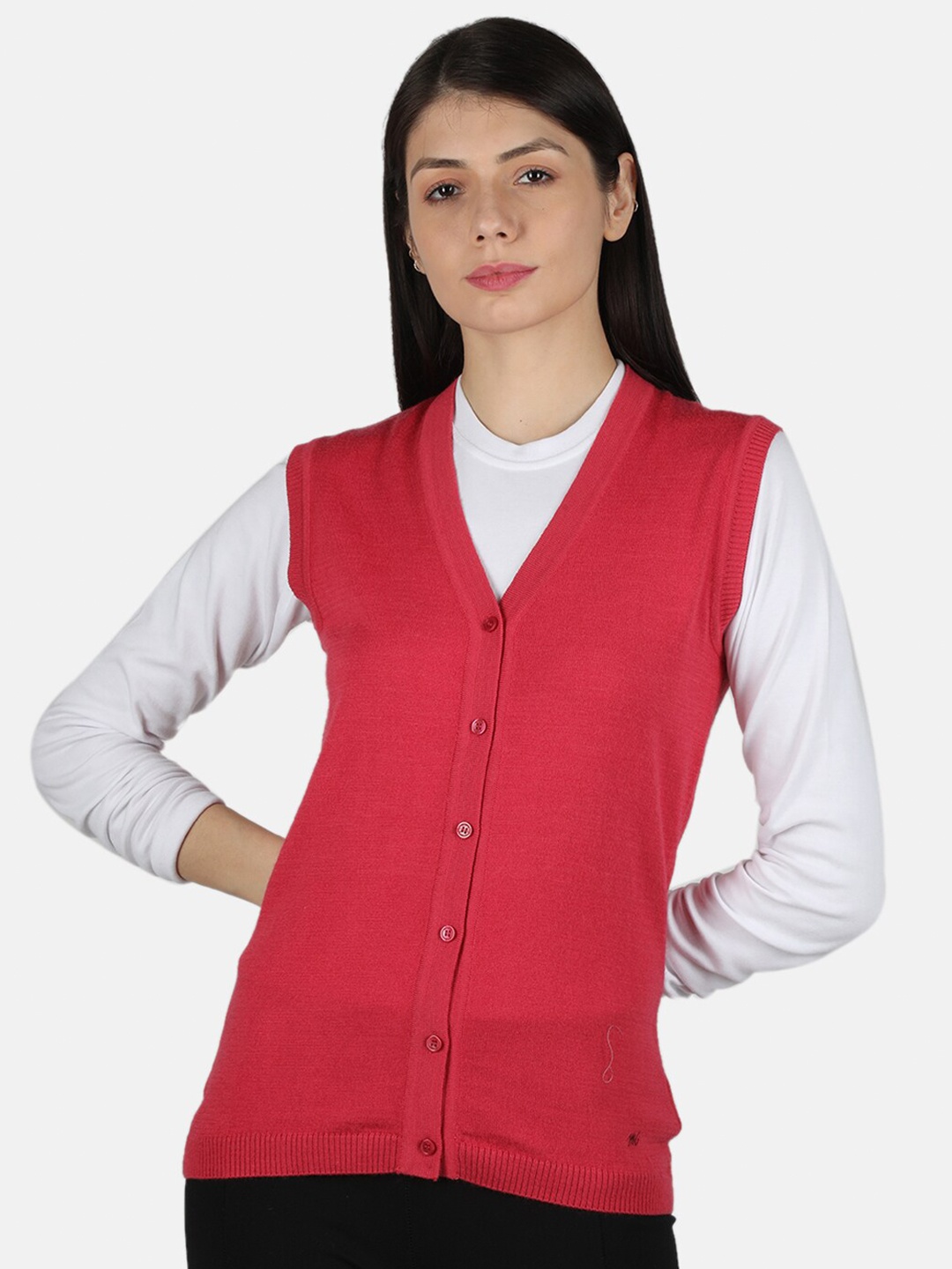 

Monte Carlo Women Pink V- neck sleeveless Cardigan