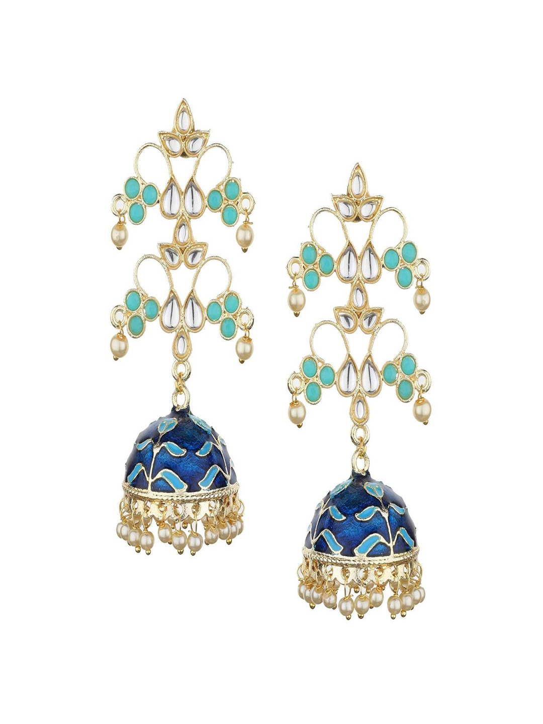 

Runjhun Gold-Toned & Blue Contemporary Jhumkas Earrings
