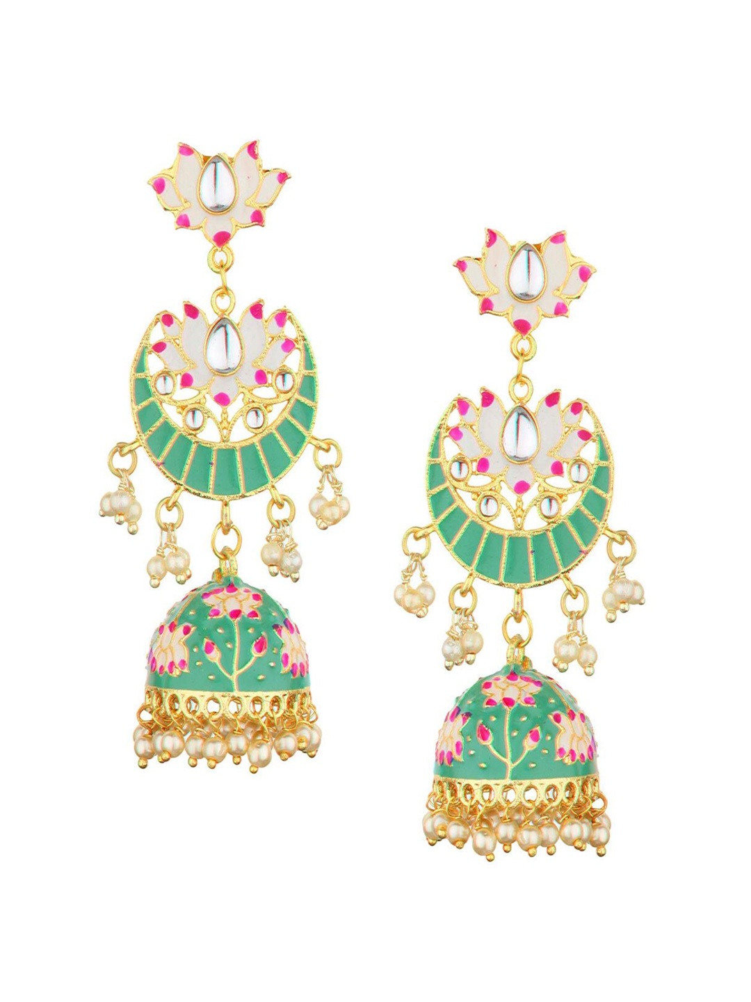 

Runjhun Green Contemporary Jhumkas Earrings