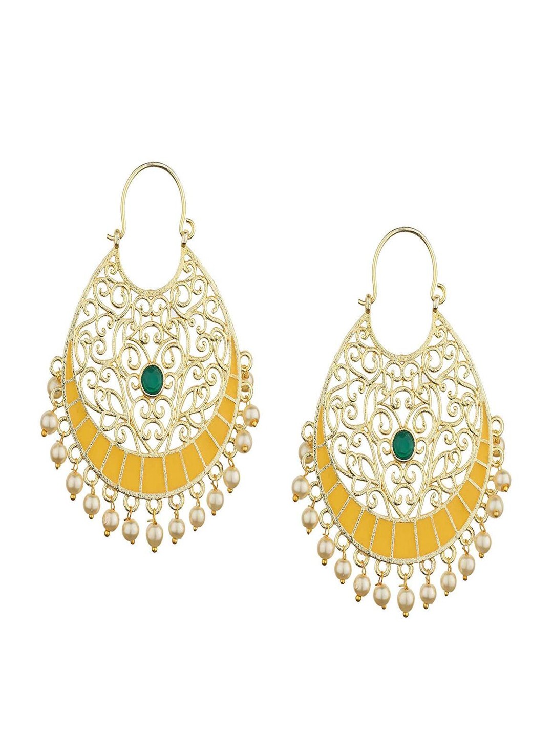 

Runjhun Yellow Contemporary Chandbalis Earrings