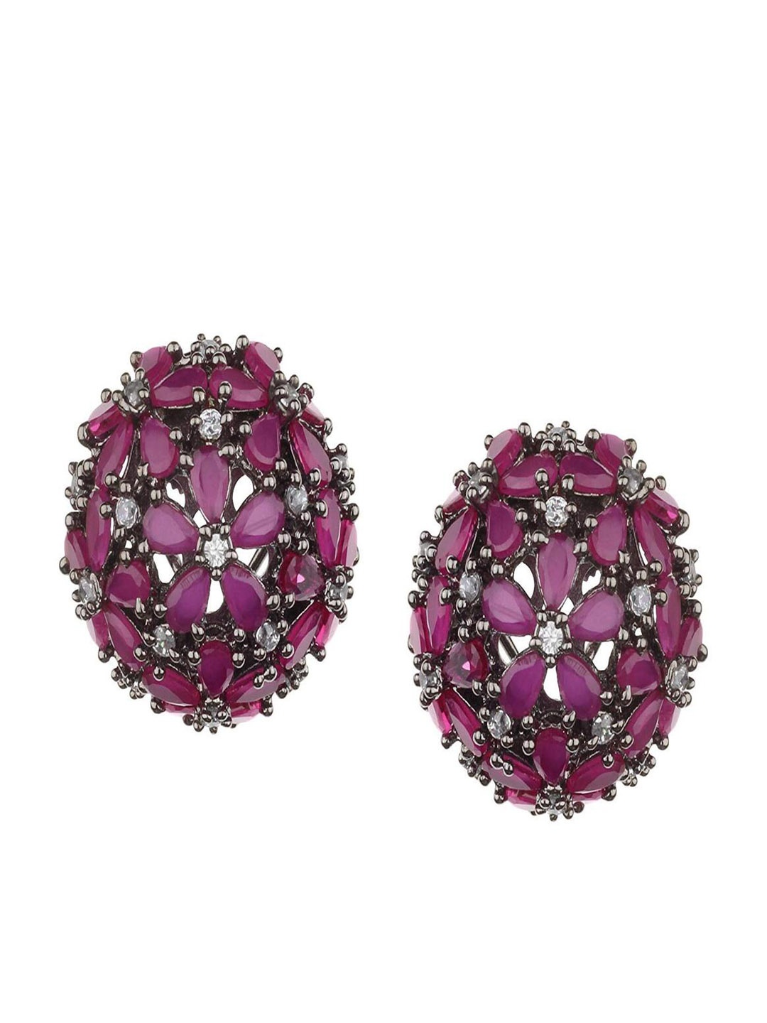 

Runjhun Purple & Silver-Plated Contemporary Studs Earrings