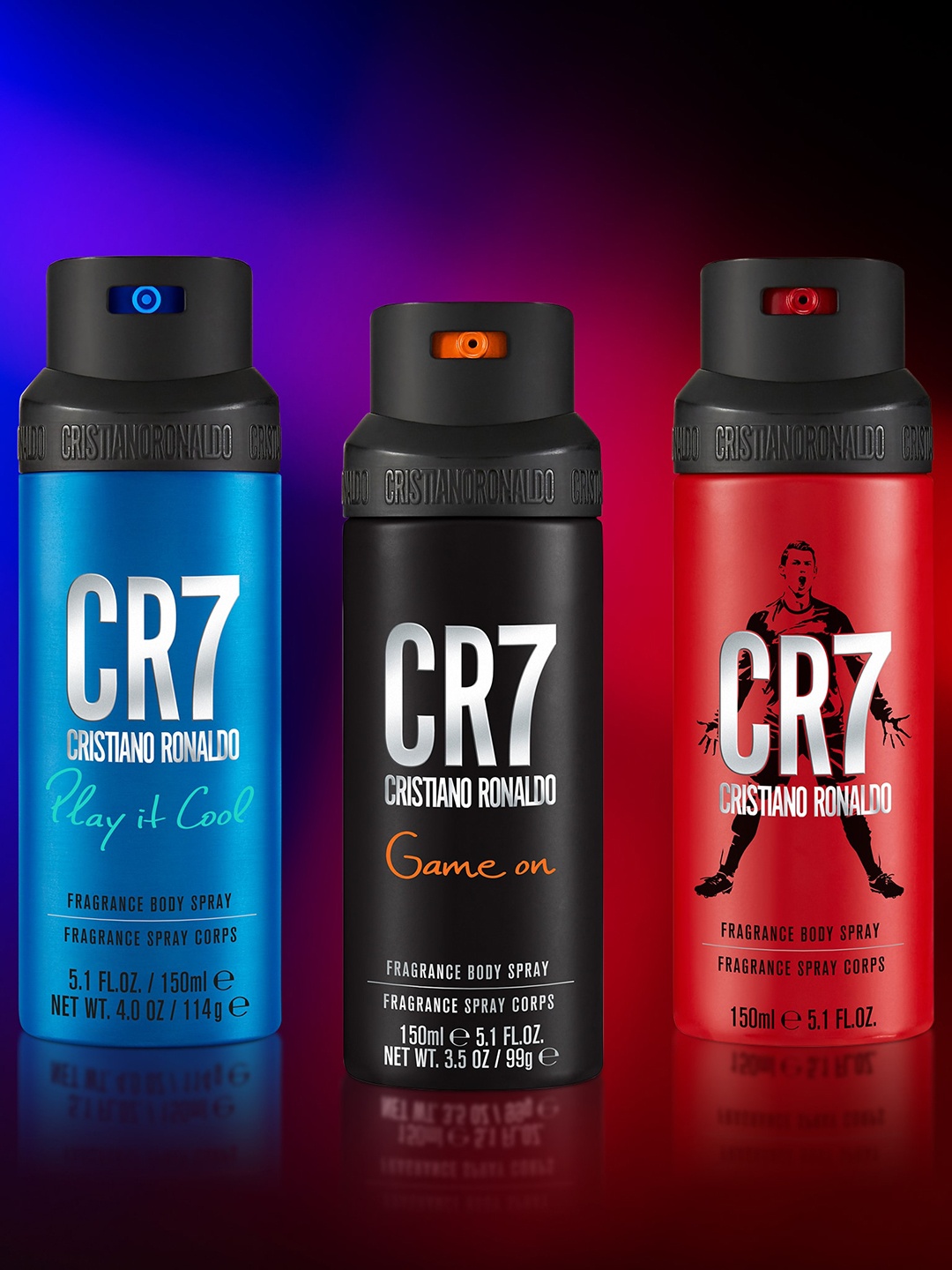 

CRISTIANO RONALDO Set Of 3 CR7 Play it Cool + Game On Body Spray Combo Set 300ml, Transparent