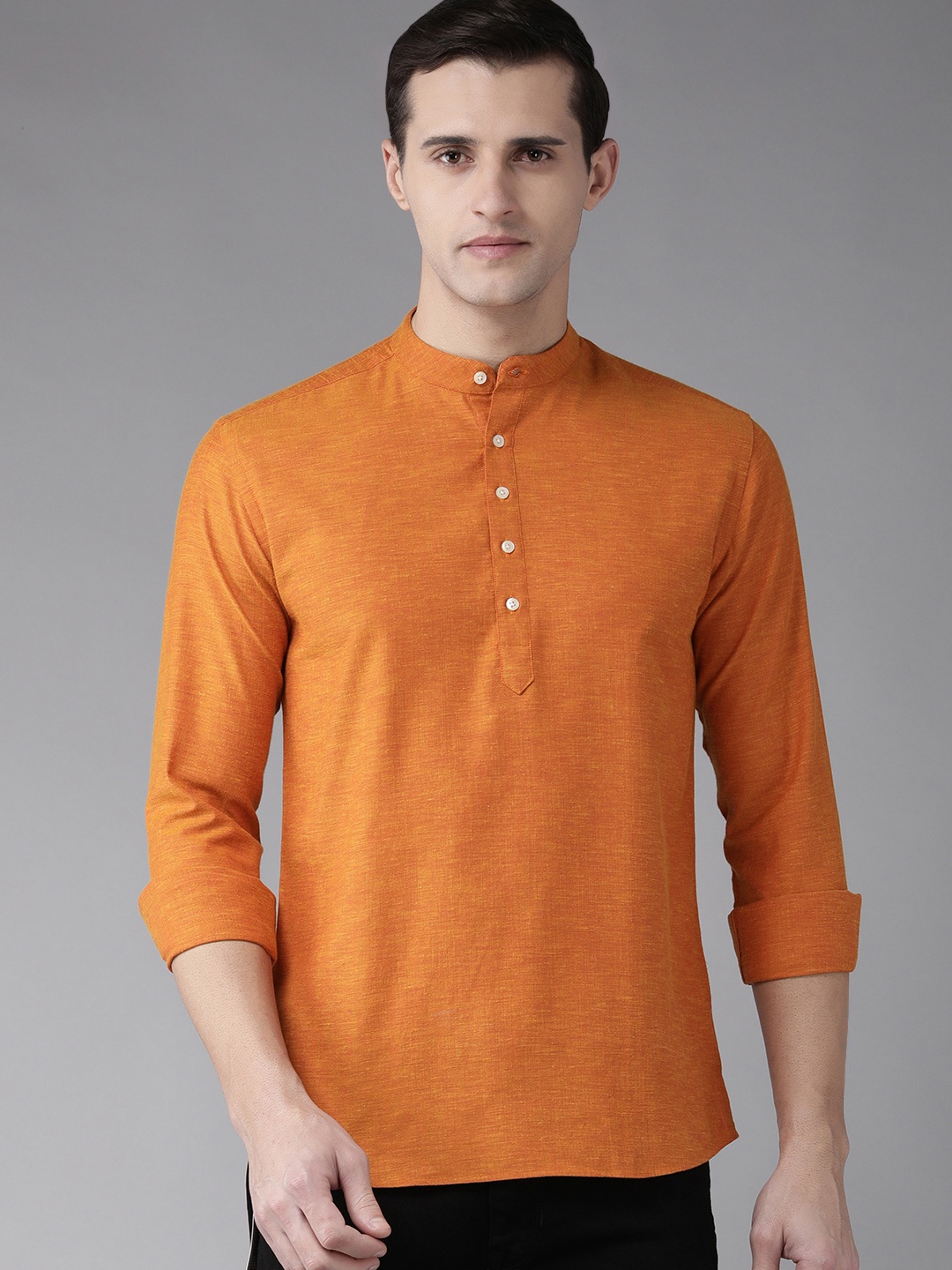 

Park Avenue Men Orange Solid Mandarin Collar Slim Fit Shirt Kurta