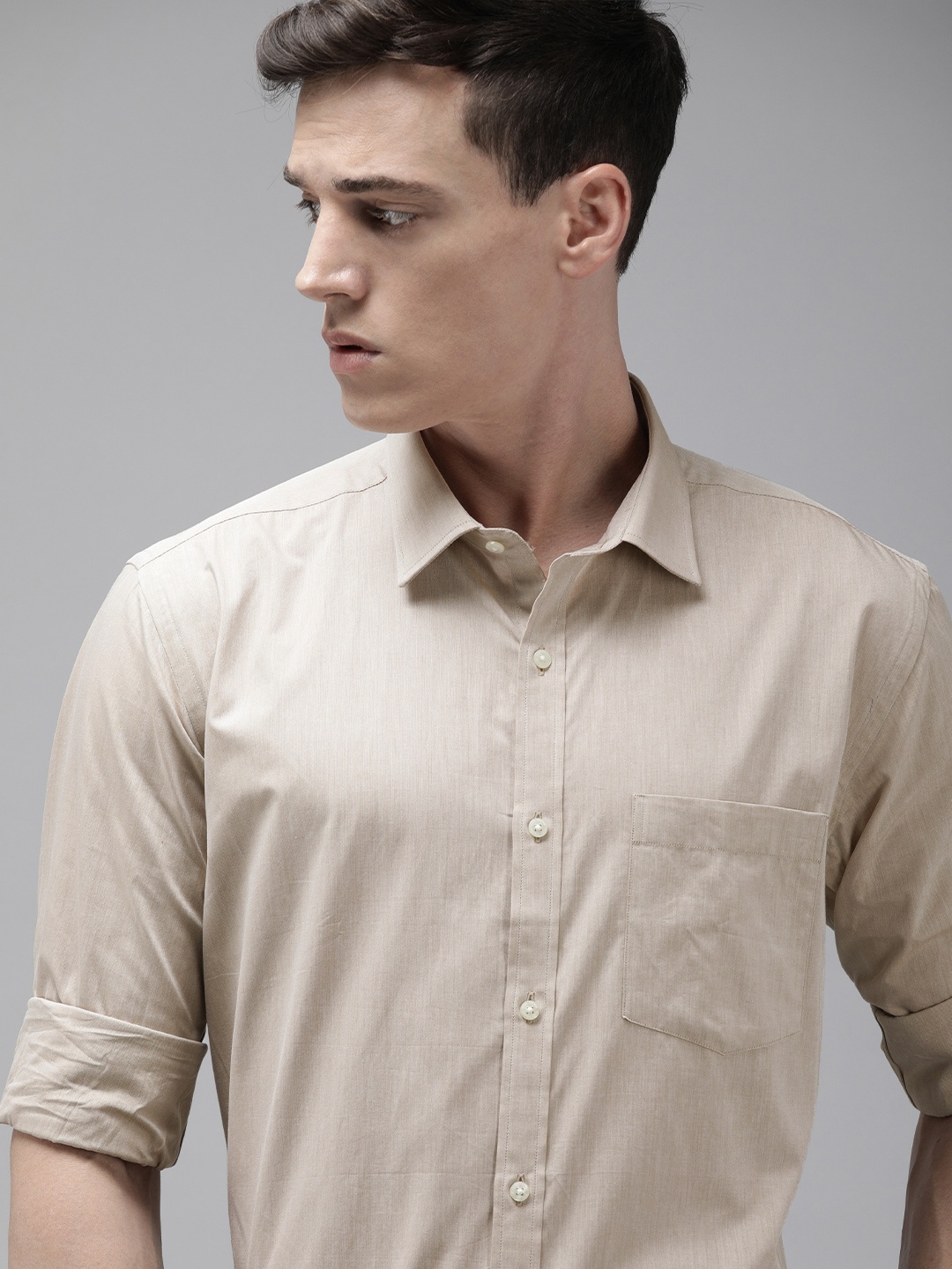 

Park Avenue Men Beige Solid Slim Fit Pure Cotton Formal Shirt