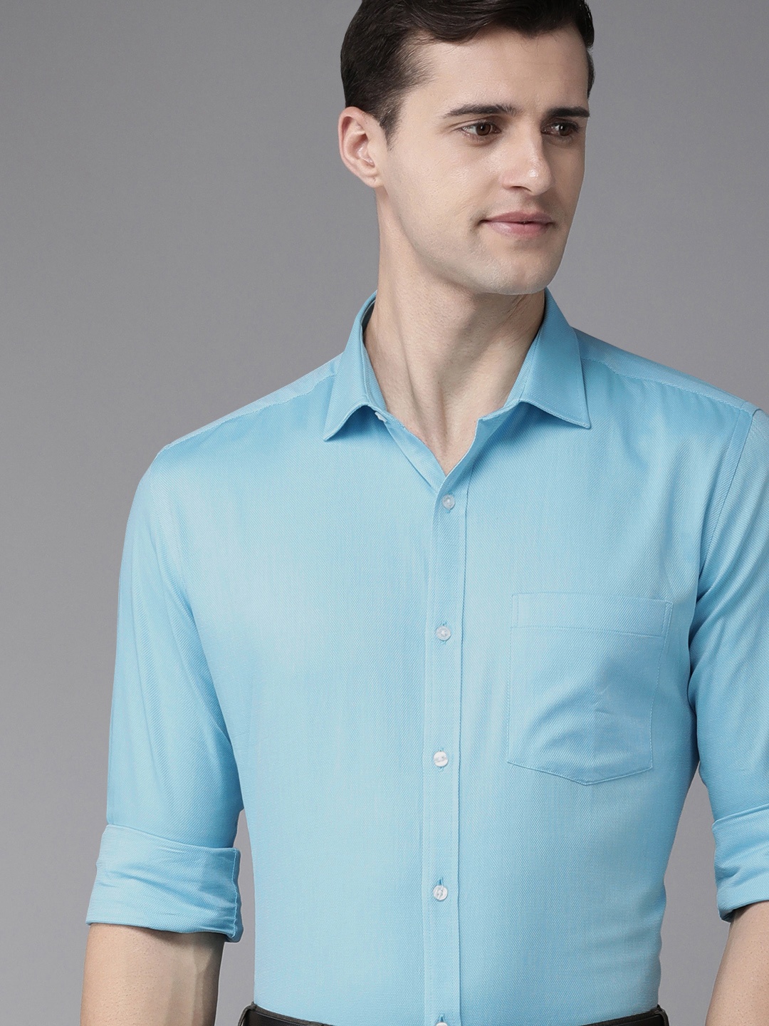 

Park Avenue Men Blue Self Designed Textured Slim Fit Pure Cotton Formal Shirt