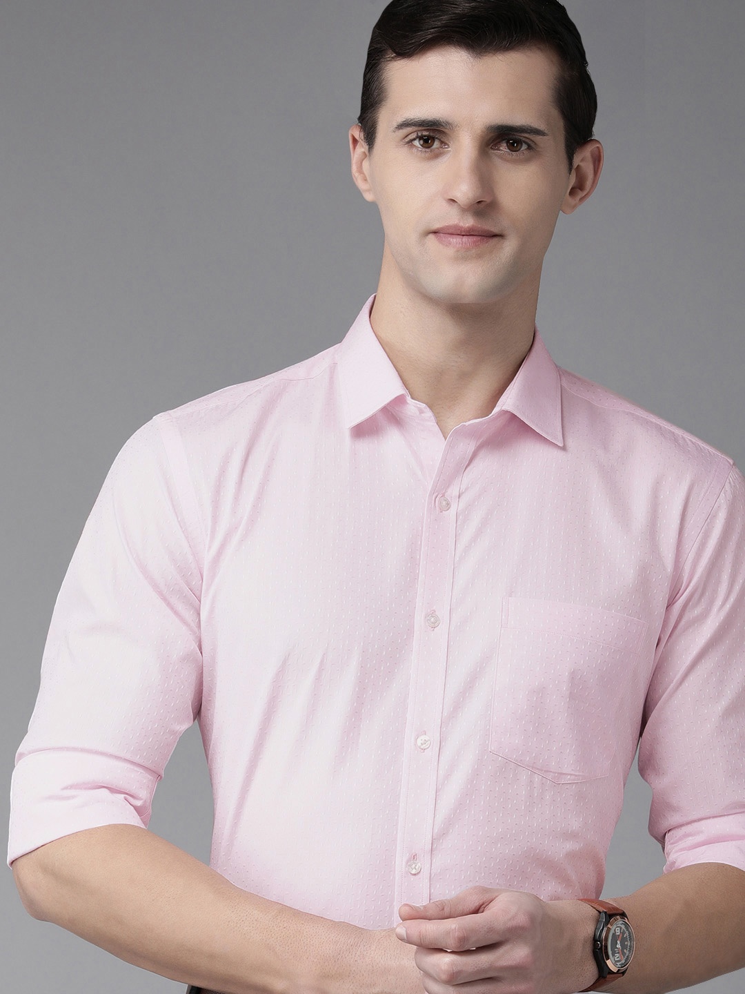 

Park Avenue Men Pink Self Design Slim Fit Pure Cotton Formal Shirt
