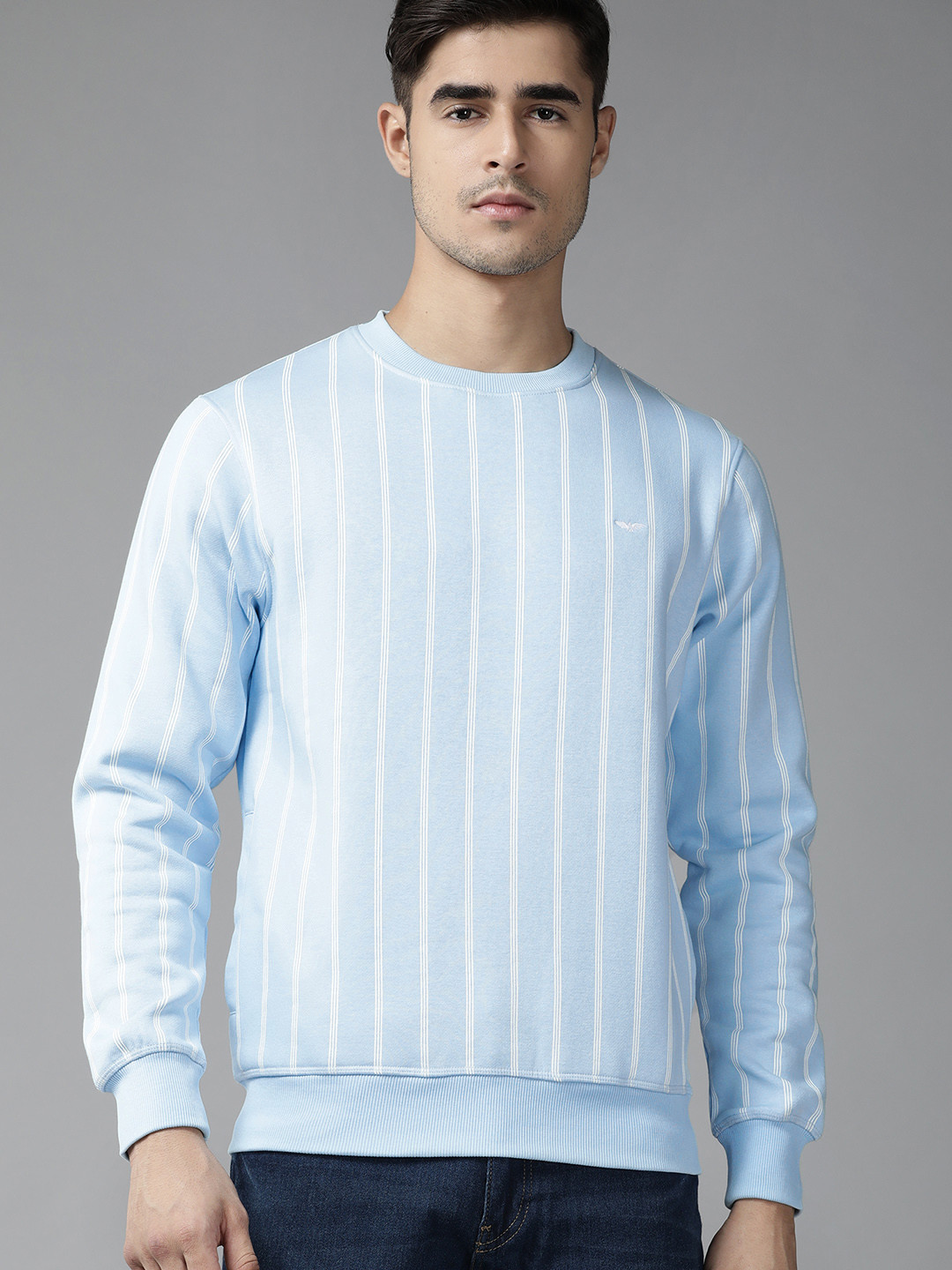 

Park Avenue Men Blue Striped Sweatshirt