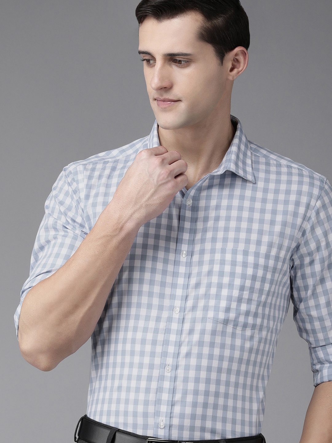 

Park Avenue Men Blue Slim Fit Checked Pure Cotton Formal Shirt