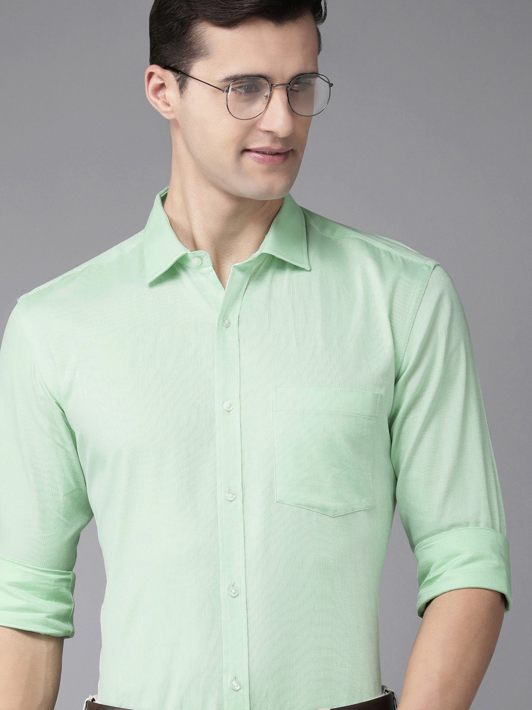 

Park Avenue Men Light Green Self Design Slim Fit Pure Cotton Formal Shirt