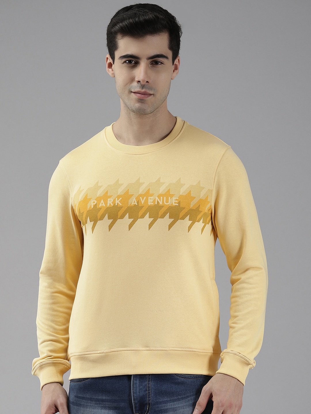 

Park Avenue Men Yellow Striped Sweatshirt
