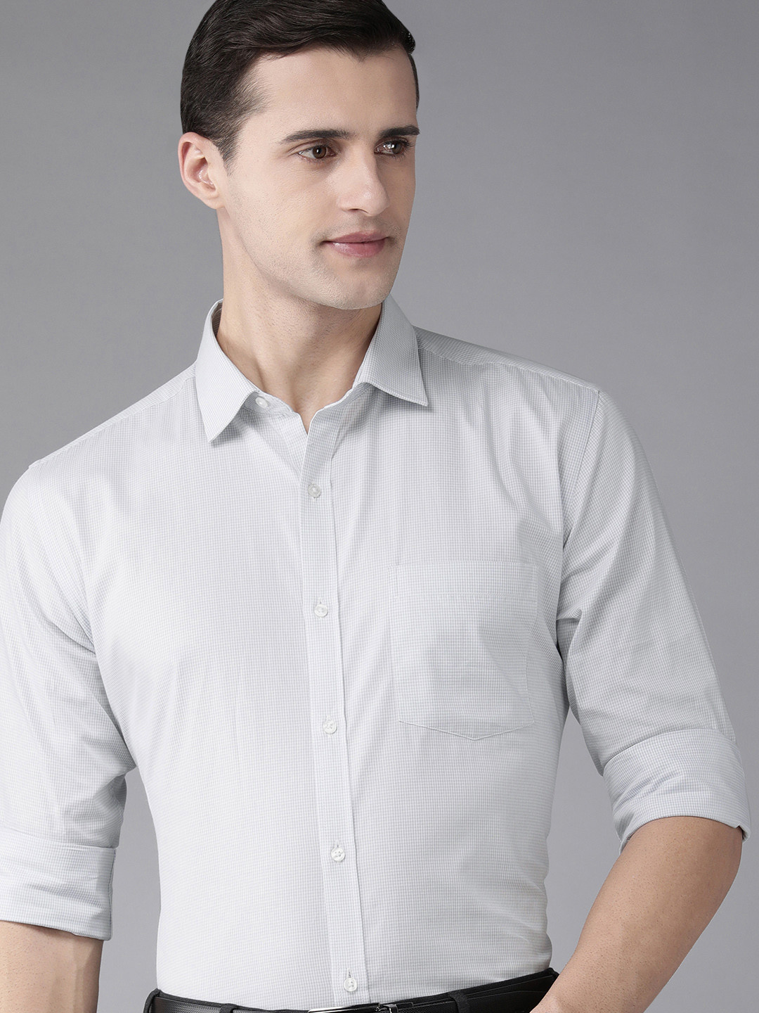 

Park Avenue Men Grey Slim Fit Checked Pure Cotton Formal Shirt