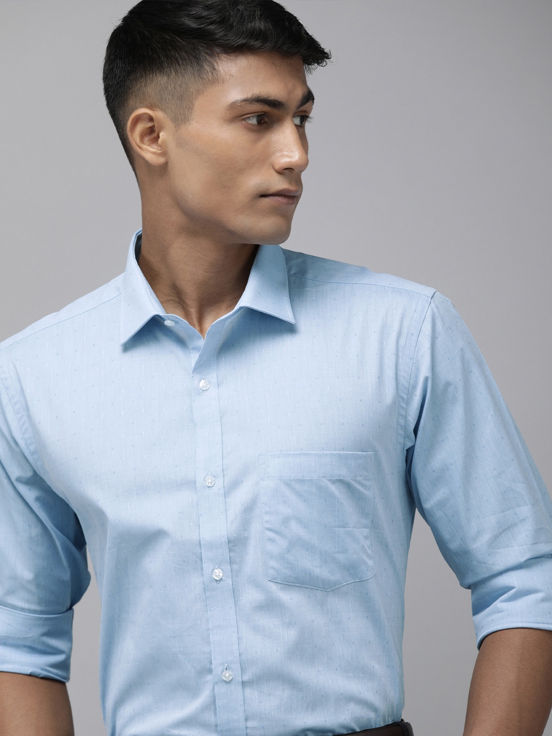 

Park Avenue Men Blue Self Design Slim Fit Pure Cotton Formal Shirt