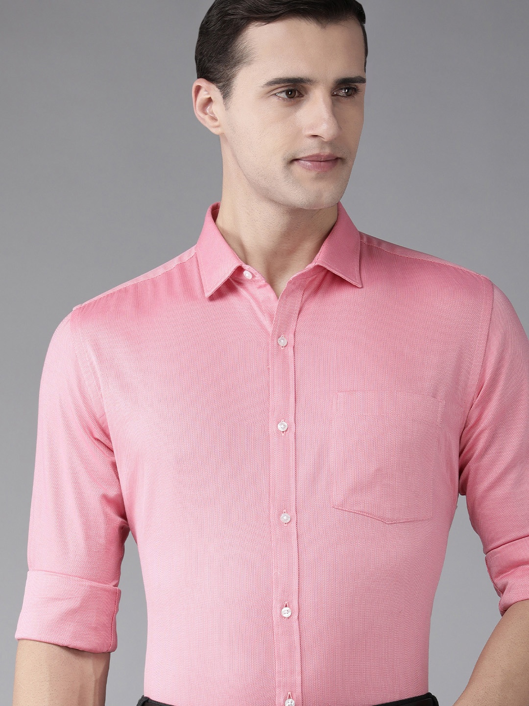 

Park Avenue Men Red Textured Pure Cotton Slim Fit Formal Shirt
