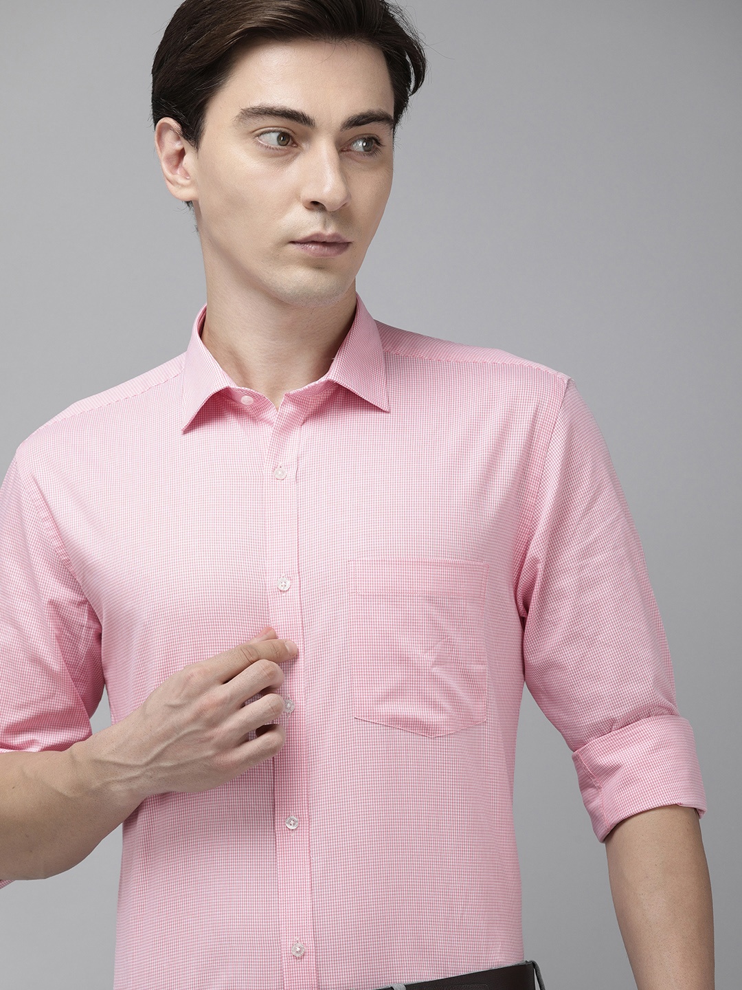 

Park Avenue Men Pink And White Slim Fit Micro Checked Pure Cotton Formal Shirt