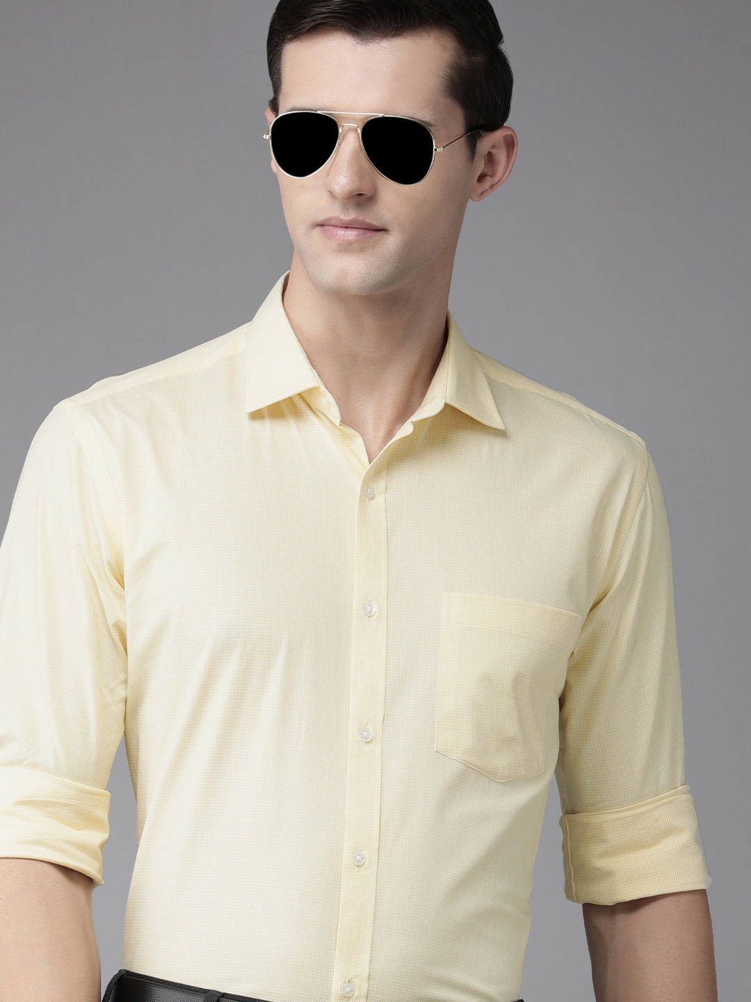 

Park Avenue Men Yellow Slim Fit Micro Checked Pure Cotton Formal Shirt