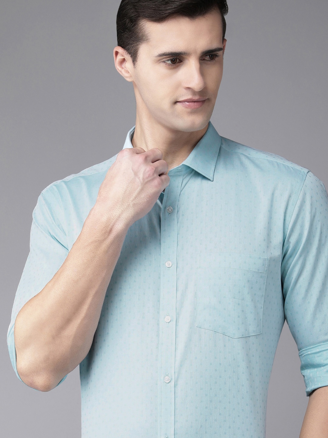 

Park Avenue Men Light Blue Self Design Slim Fit Pure Cotton Formal Shirt