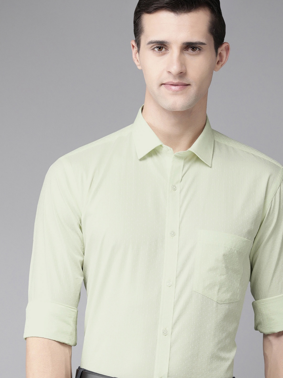 

Park Avenue Men Light Green Self Design Slim Fit Pure Cotton Formal Shirt