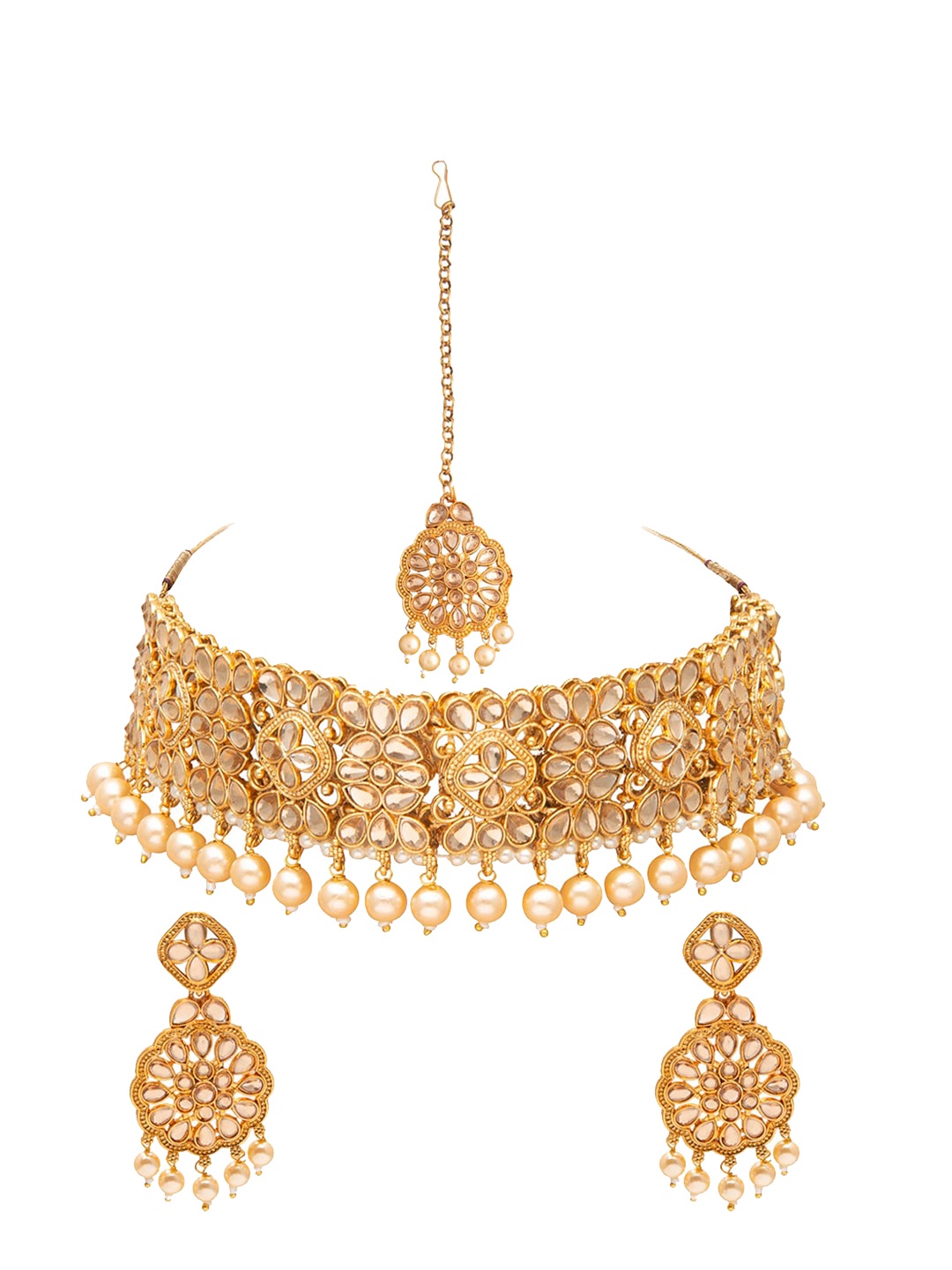 

Shining Jewel - By Shivansh Gold-Plated Kundan & Pearl Studded Choker Jewellery Set