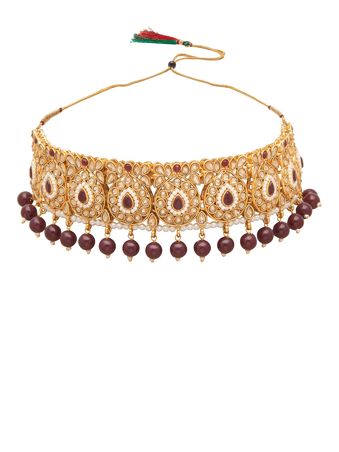 

Shining Jewel - By Shivansh Gold-Plated Maroon Kundan Studded & Pearl Beaded Jewellery Set