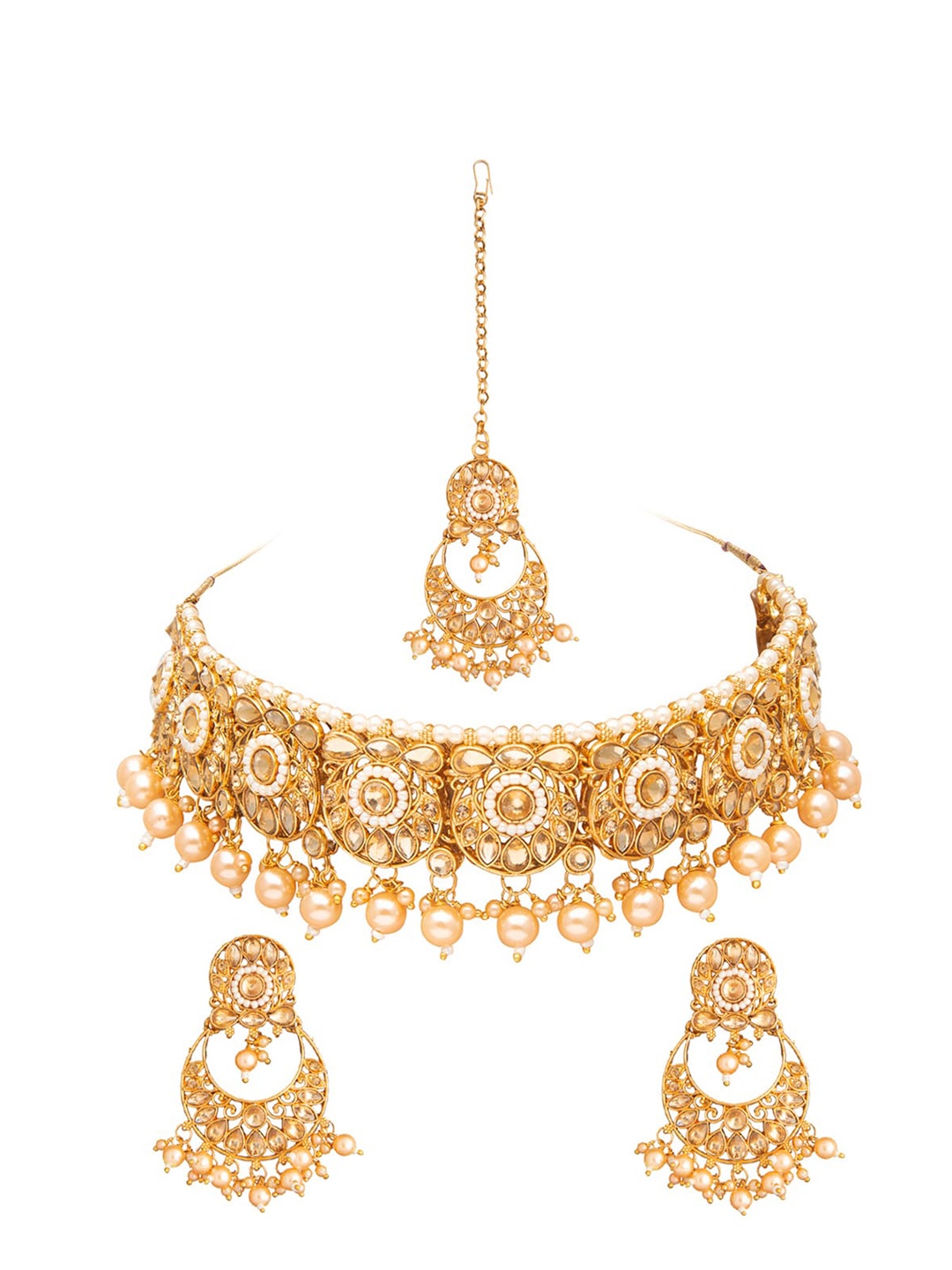 

Shining Jewel - By Shivansh Gold-Plated Kundan Studded & Pearl Beaded Jewellery Set