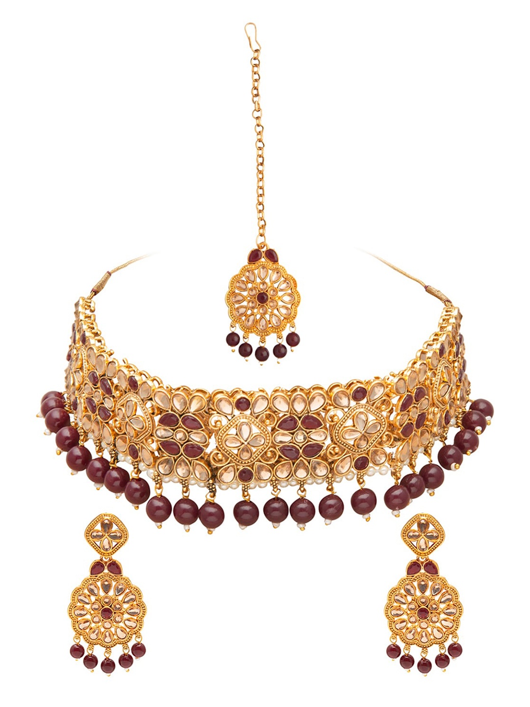 

Shining Jewel - By Shivansh Women Maroon Kundan Gold-Plated Jewellery Set