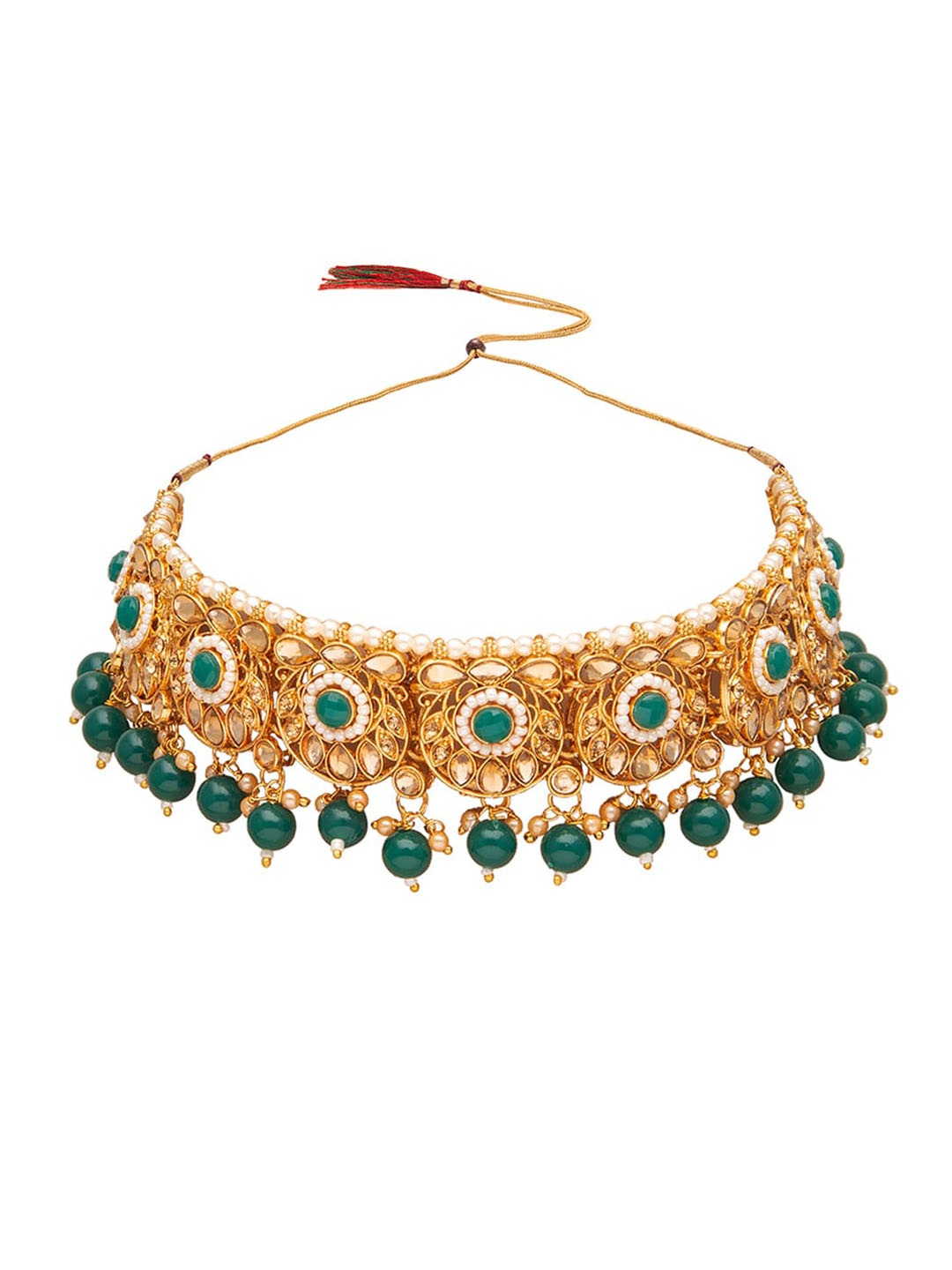 

Shining Jewel - By Shivansh Women Gold Plated Green & White Kundan-Studded Jewellery Set